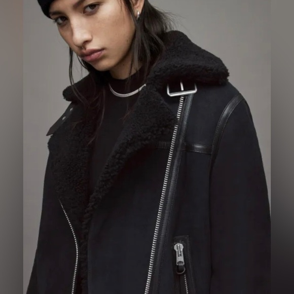 ALLSAINTS Size S Rei Shearling Biker Jacket Coat Leather Suede RRP $1749 - Picture 4 of 9